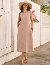 LOMON Summer Dresses for Women Cotton Casual Maxi Dress Beach Vacation Long Sundresses Plaid Striped with Pockets