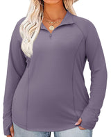 LOMON Womens Plus Size Workout Tops Long Sleeve 1/4 Zip UV Sun Protection Quick Dry Hiking Athletic Shirts Rash Guard UPF 50+