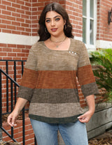 LOMON Womens Plus Size Tops 3/4 Length Sleeve T Shirts Asymmetrical Neck Blouses for Women Fashion 2026