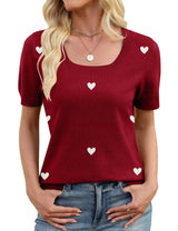 LOMON Womens Short Sleeve Sweater Spring Square Neck Knit Tops Summer Fahshion Business Casual Tops