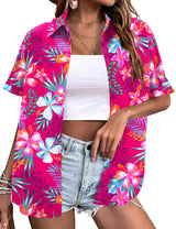 LOMON Women's Summer Hawaiian Shirts Floral Short Sleeve Button Down Shirts Hawaii Tropical Beach Tops Outfits