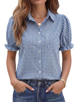LOMON Linen Shirts for Women Puff Sleeve Button Down Summer Casual Cotton Linen Blouses Collared Work Tops Dressy