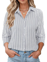 LOMON Womens Long Sleeve Button Down Shirts Casual Loose Fit Cotton Collared Blouses