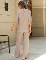LOMON Women's 2 Piece Lounge Pajama Sets Soft 3/4 Sleeve Tops and Wide Leg Pants Loose Casual Outfits with Pockets