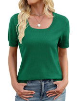 LOMON Womens Short Sleeve Sweater Spring Square Neck Knit Tops Summer Fahshion Business Casual Tops
