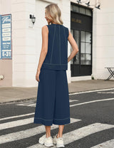 LOMON Two Piece Sets for Women Summer Outfits Sleeveless Tank Tops Wide Leg Crop Pants Matching Lounge Vacation Travel