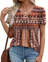 LOMON Womens Summer Tops Short Sleeve V Neck Pleated T-Shirts Loose Fit Dressy Casual Blouses S-XXL