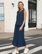 LOMON Two Piece Sets for Women Summer Outfits Sleeveless Tank Tops Wide Leg Crop Pants Matching Lounge Vacation Travel