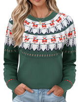 LOMON Womens Casual Lightweight Vintage Fair Isle Sweater Raglan Sleeve Crew Neck Knitted Pullover Comfy Warm Fall Tops