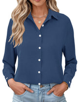 LOMON Womens Long Sleeve Button Down Shirts Casual Loose Fit Cotton Collared Blouses