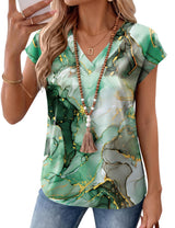 LOMON Women Silk Satin Tops Cap Short Sleeve Blouse V Neck Shirts Business Casual Outfits