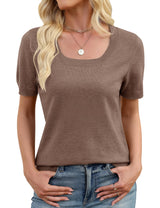 LOMON Womens Short Sleeve Sweater Spring Square Neck Knit Tops Summer Fahshion Business Casual Tops
