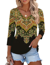 Lomon Women's V Neck T Shirts 3/4 Sleeve Blouse Summer Tops Dressy Casual Basic Tees