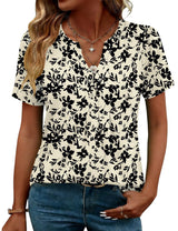 LOMON Womens Tops Dressy Casual V Neck Short Sleeve Shirts Summer Pleated Blouses Button Down Tunic Loose Fit