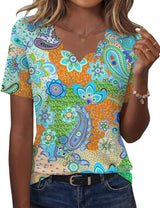 LOMON Womens Summer Tops V Neck Short Sleeve Shirts Dressy Casual Tunic Blouses Spring Fashion