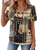 LOMON Boho Tops for Women Summer V-Neck Tie Front Peasant Blouses Casual Puff Sleeve Loose-Fit Flowy Shirts Beach Vacation