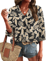 LOMON Womens 3/4 Sleeve V Neck Boho Peasant Blouses Dressy Casual Breathable Soft Tunic Tops with Button Cuffs