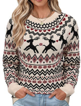 LOMON Womens Casual Lightweight Vintage Fair Isle Sweater Raglan Sleeve Crew Neck Knitted Pullover Comfy Warm Fall Tops