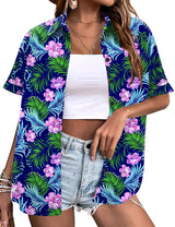 LOMON Women's Summer Hawaiian Shirts Floral Short Sleeve Button Down Shirts Hawaii Tropical Beach Tops Outfits