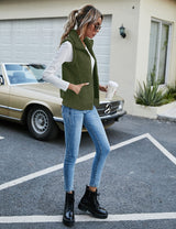 LOMON Womens Fuzzy Fleece Vest, Casual Warm Sleeveless Zip Up Sherpa Vest Jacket with Pockets for Fall/Winter