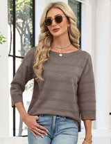 LOMON Womens Sweaters Casual Boat Neck 3/4 Sleeve Lightweight Knit Trendy Pullover Sweater Summer Tops S-XL
