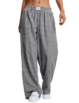 LOMON Womens Striped Gingham Boxer Pants Spring Summer Pajama Lounge Pj Casual Plaid Trousers Y2K Beach Bottoms with Pockets