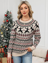 LOMON Womens Casual Lightweight Vintage Fair Isle Sweater Raglan Sleeve Crew Neck Knitted Pullover Comfy Warm Fall Tops