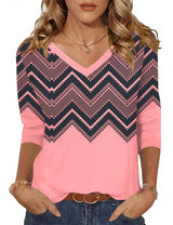 Lomon Women's V Neck T Shirts 3/4 Sleeve Blouse Summer Tops Dressy Casual Basic Tees