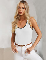LOMON Womens Scoop Neck Tank Tops Sleeveless Ribbed Knit Scallop Edge Shirts Summer Casual Sexy Sweater Vest S-XXL