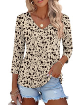Lomon Women's V Neck T Shirts 3/4 Sleeve Blouse Summer Tops Dressy Casual Basic Tees