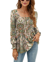 LOMON Blouses for Women Puff Long Sleeve Shirts Square Neck Casual Smocked Tunic Tops 2024 Spring Fall Winter Clothes S-XL