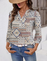 LOMON Womens Tops Dressy Summer 3/4 Length Sleeve Henley V Neck Button Down Shirts Pleated Blouses S-XXL