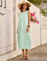 LOMON Summer Dresses for Women Cotton Casual Maxi Dress Beach Vacation Long Sundresses Plaid Striped with Pockets