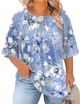 LOMON Womens Plus Size Tops Summer 3/4 Length Sleeve Crewneck Blouses Dressy Casual Loose Curvy Flowy Tunic Shirts 1X-5X