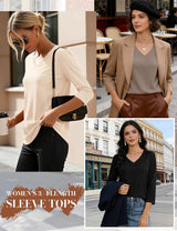 LOMON 3 Pack Tops for Women 3/4 Sleeve V Neck Basics Tees Business Casual Summer T Shirts