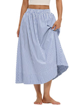 LOMON Midi Skirts for Women A-Line Cotton Flowy Maxi Skirt Boho Summer Beach Casual Elastic Waist Dress Outfit with Pockets