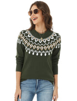 LOMON Womens Casual Lightweight Vintage Fair Isle Sweater Raglan Sleeve Crew Neck Knitted Pullover Comfy Warm Fall Tops