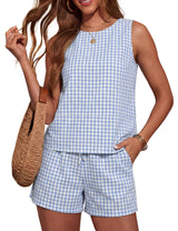 LOMON Women's Trendy 2 Piece Outfits Shorts Sets Summer Crew Neck Sleeveless Tank Top and Bottom Matching with Pockets 2026