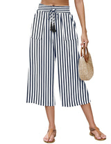 LOMON Women's Linen Capri Pants Wide Leg with Drawstring Elastic Waist Casual Cropped Pant