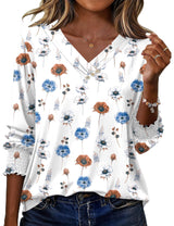 LOMON Blouses for Women Dressy Casual 3/4 Length Sleeve Womens Tops with Buttons Decor