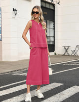 LOMON Two Piece Sets for Women Summer Outfits Sleeveless Tank Tops Wide Leg Crop Pants Matching Lounge Vacation Travel