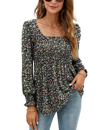 Black Base Pink Floral Long Sleeve Shirts