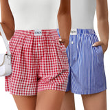 Lomon Boxer Shorts for Women Summer Gingham Pajamas 2026 Lounge Sleep Pj Plaid Shorts Y2K Beach Bottoms with Pockets