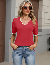 LOMON Womens 2026 Spring V Neck Sweater Casual Tops Short Sleeve Lightweight Ribbed Knit Pullover Sweaters