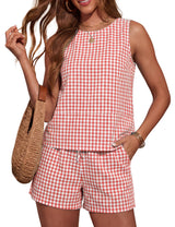 LOMON Women's Trendy 2 Piece Outfits Shorts Sets Summer Crew Neck Sleeveless Tank Top and Bottom Matching with Pockets 2026