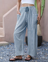 LOMON Womens Wide Leg Linen Pants Casual Drawstring Palazzo Harem Pants Summer Loose Beach Travel Vacation Pants with Pockets