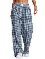LOMON Womens Striped Gingham Boxer Pants Spring Summer Pajama Lounge Pj Casual Plaid Trousers Y2K Beach Bottoms with Pockets