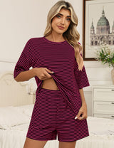 LOMON Two Piece Sets for Women Summer 3/4 Sleeve Tops and Elastic Waist Shorts Pajamas Cute Comfy Soft Lounge Striped Pjs