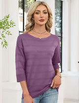 LOMON Womens Sweaters Casual Boat Neck 3/4 Sleeve Lightweight Knit Trendy Pullover Sweater Summer Tops S-XL