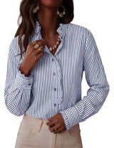 LOMON Button Down Shirts for Women Dressy Casual Long Sleeve Ruffle Blouses Office Tops Work Shirt